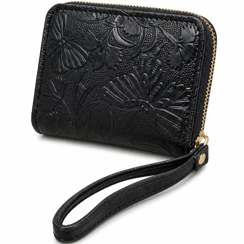 Floral Embossed Wristlet Zip Wallet