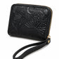 Brown Floral Embossed Wristlet Zip Wallet