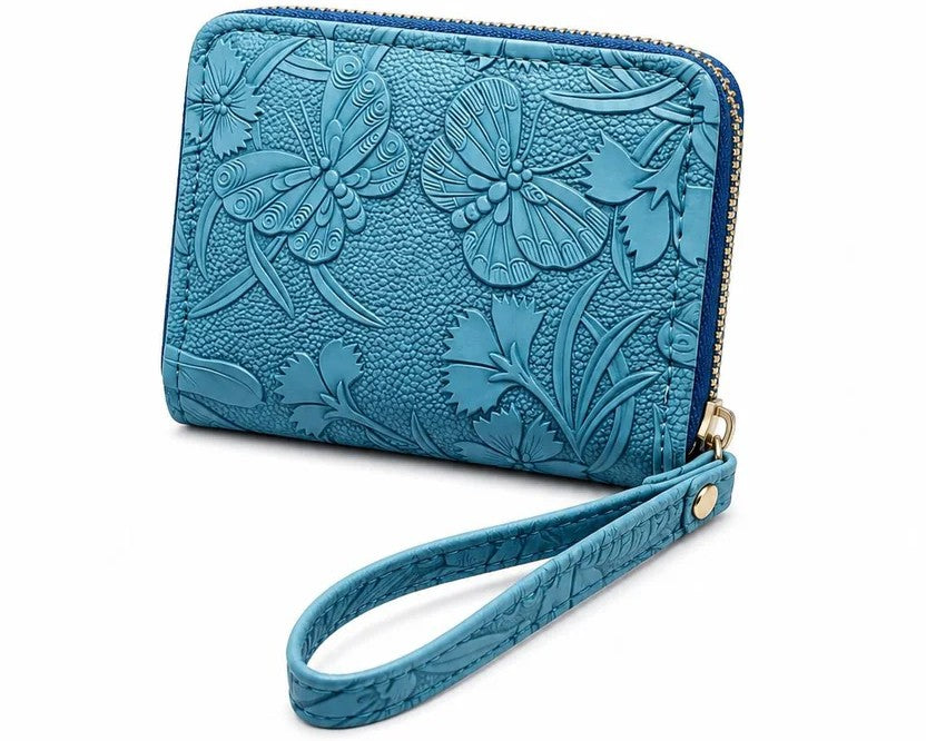 Floral Embossed Wristlet Zip Wallet