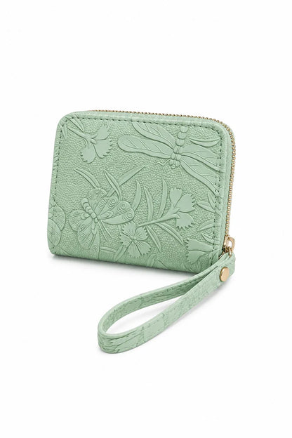 Brown Floral Embossed Wristlet Zip Wallet