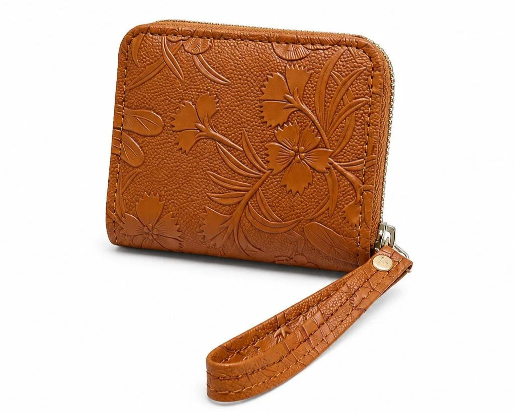 Floral Embossed Wristlet Zip Wallet