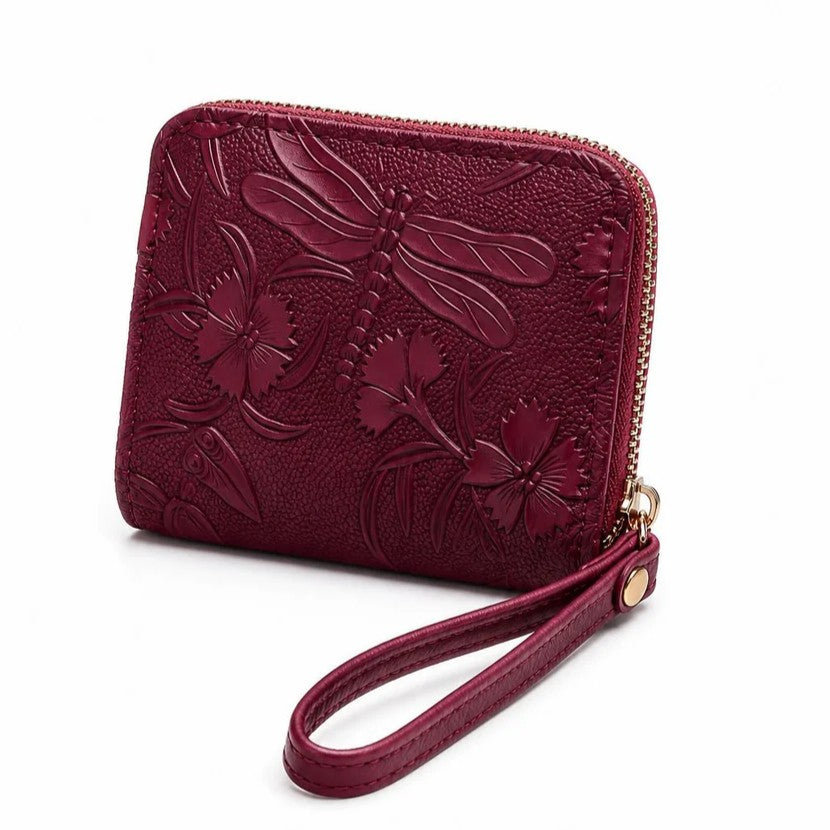 Floral Embossed Wristlet Zip Wallet