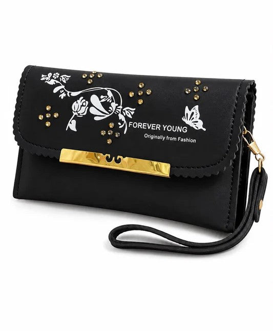 Forever Young Black Floral Clutch