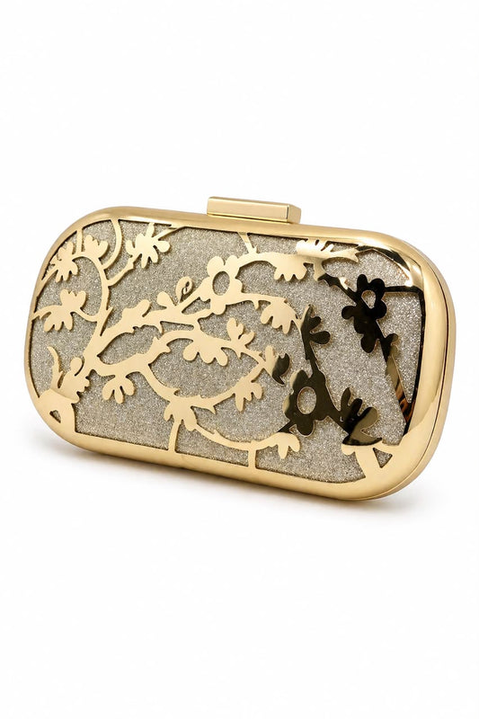 Gold Floral Laser-Cut Clutch
