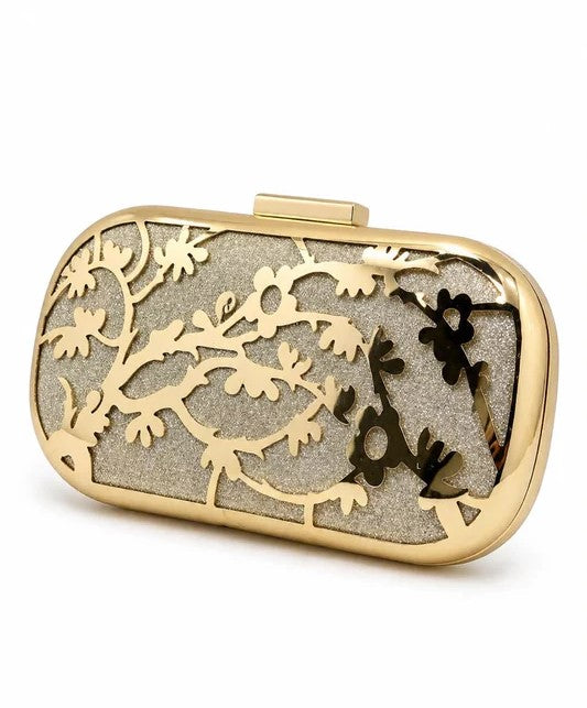 Gold Floral Laser-Cut Clutch