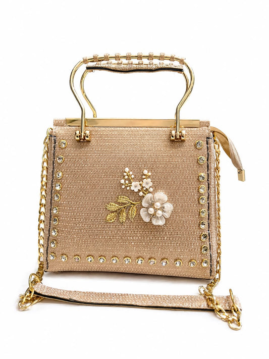 Gold Floral Crystal Handbag