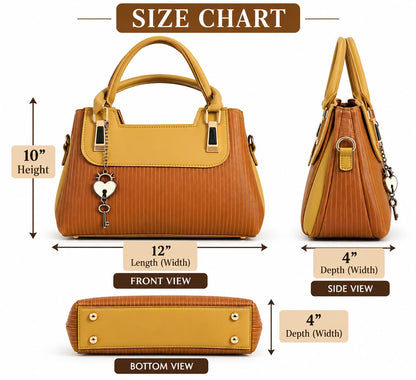 Elegant Textured Top Handle Handbag with Decorative Metal Accents
