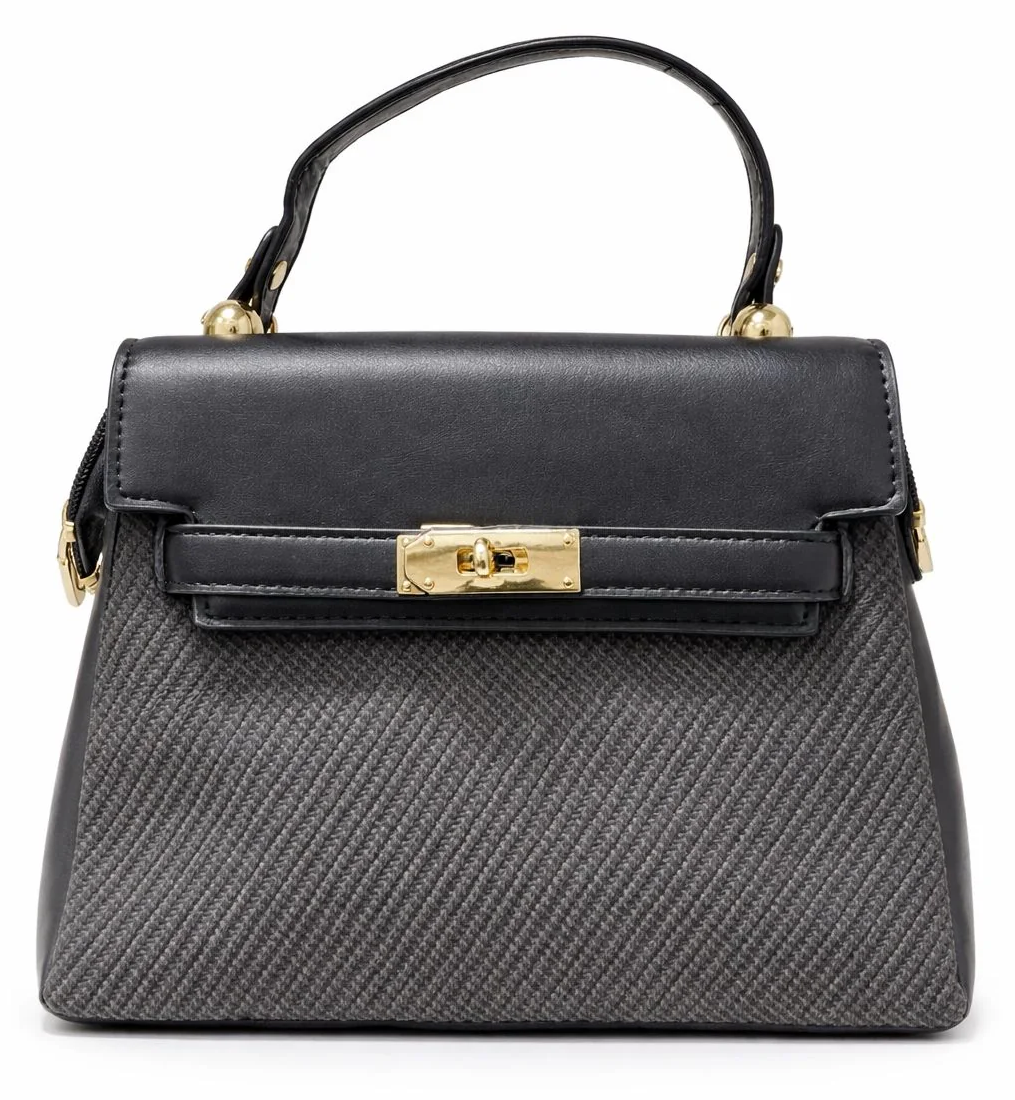 White Woven Lock Top Handle Handbag