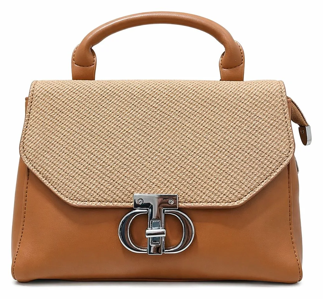 Black Textured Buckle Top Handle Handbag