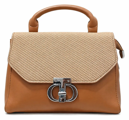 Black Textured Buckle Top Handle Handbag