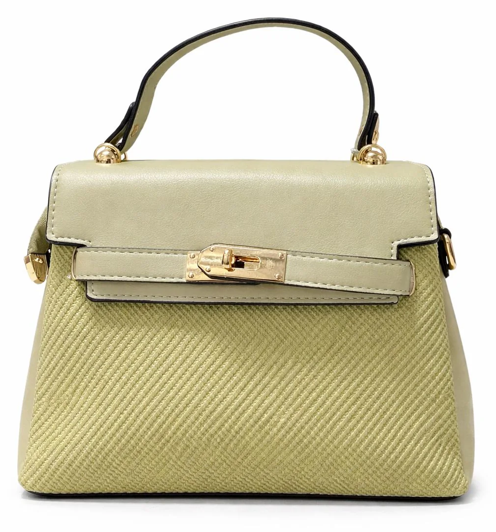 White Woven Lock Top Handle Handbag