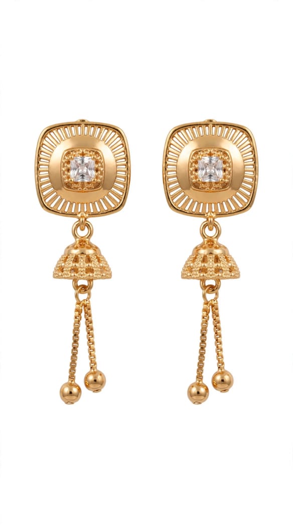Gold Square Jhumka Drop Earrings