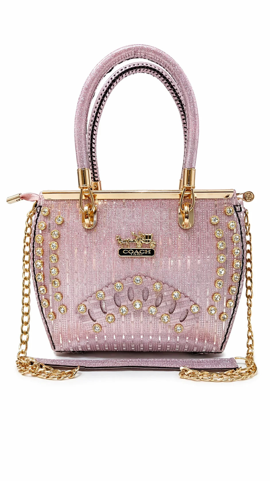 Blush Pink Rhinestone Top Handle Handbag
