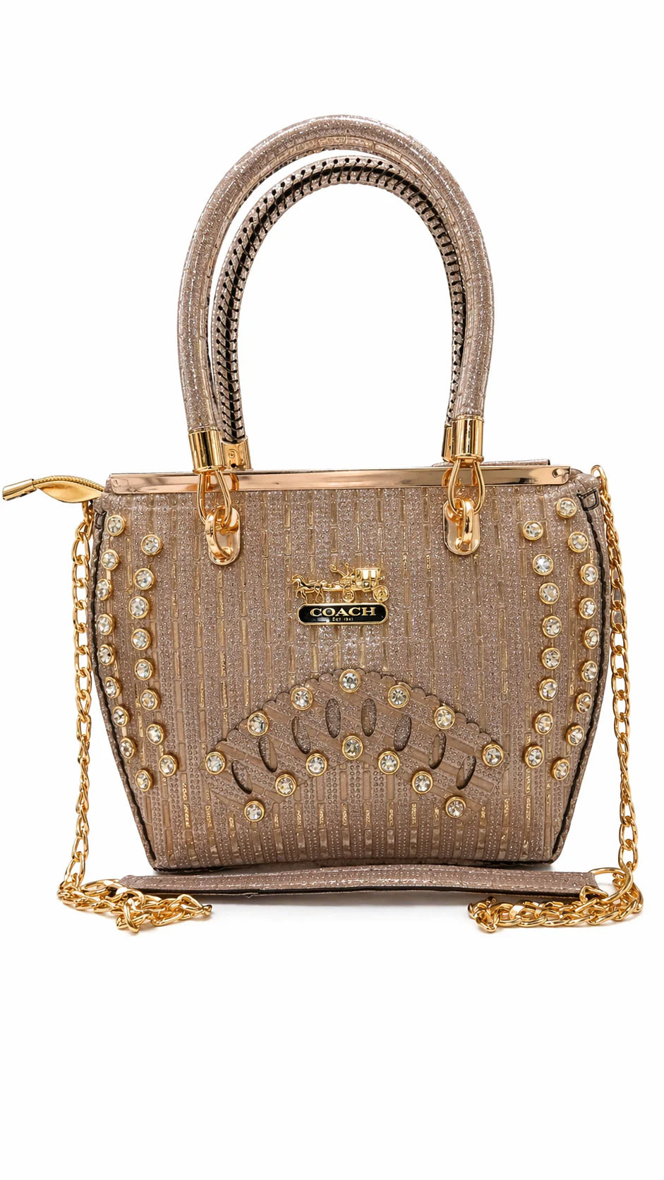 Blush Pink Rhinestone Top Handle Handbag