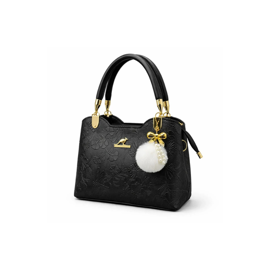 Floral Embossed Handbag with Pearl Charm
