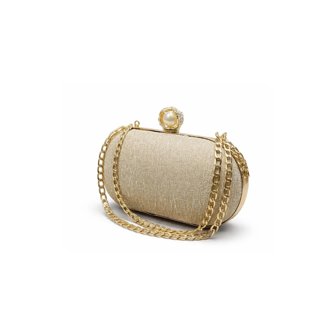 Champagne Pearl Chain Clutch