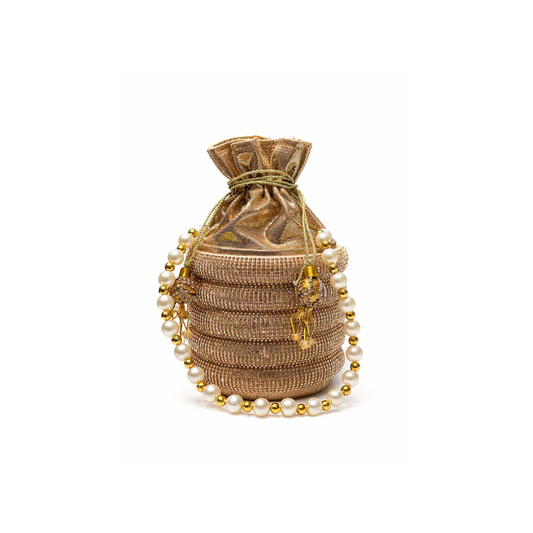 Pearl Handle Rhinestone Potli Clutch