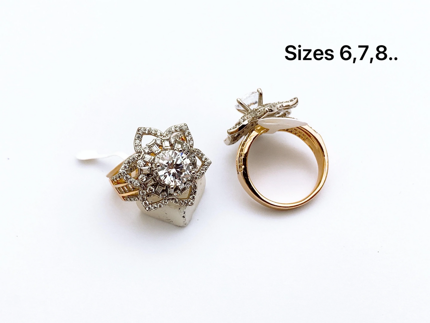 Two-Tone Floral Crystal Ring