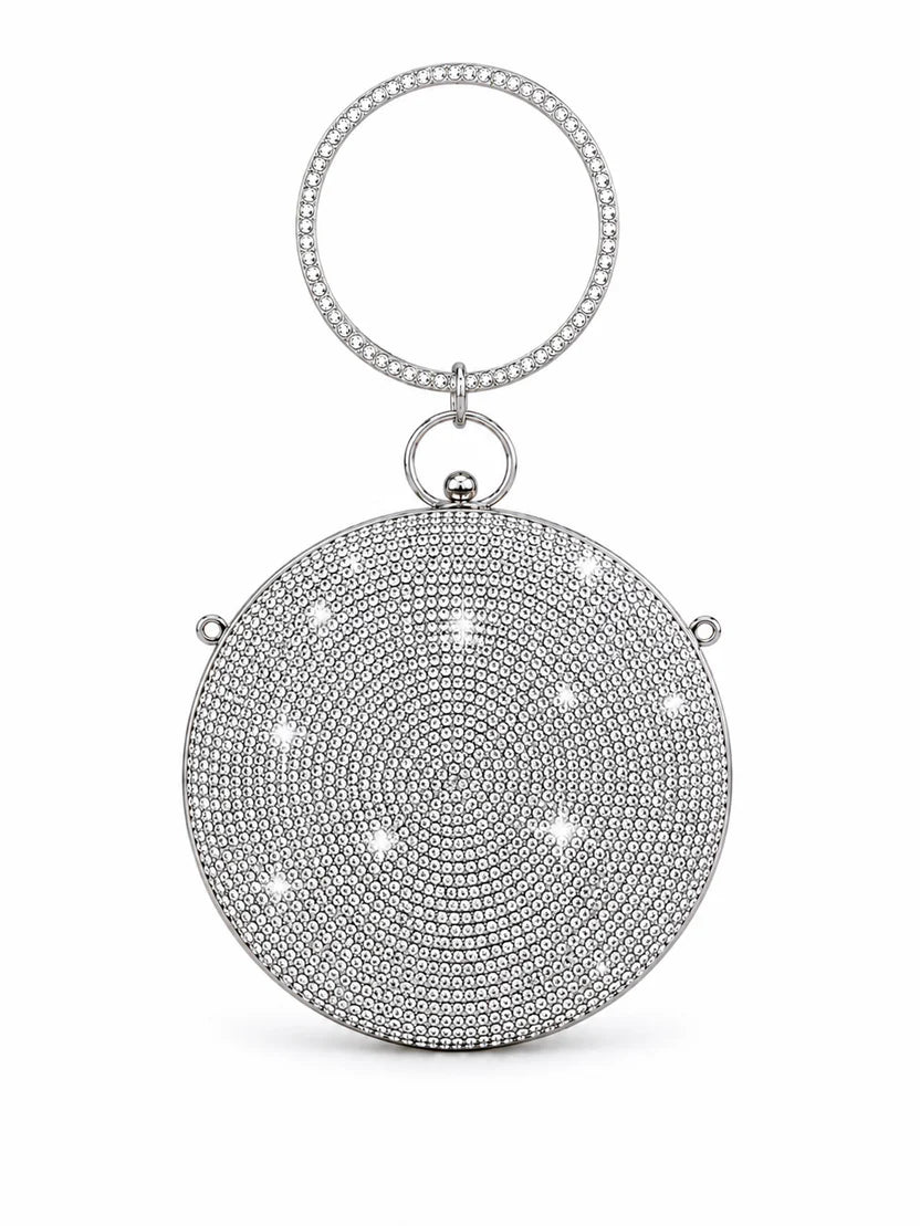 Silver Round Crystal Ring Clutch