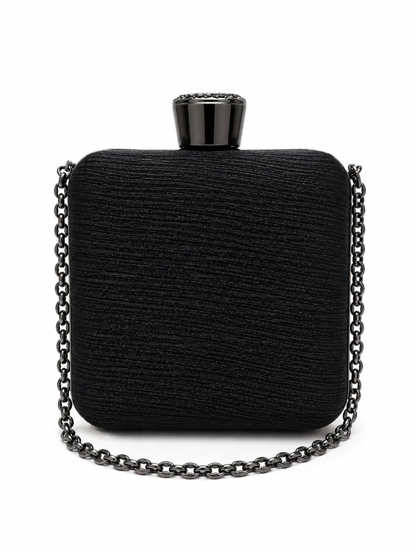Silver Rhinestone Clasp Chain Evening Clutch