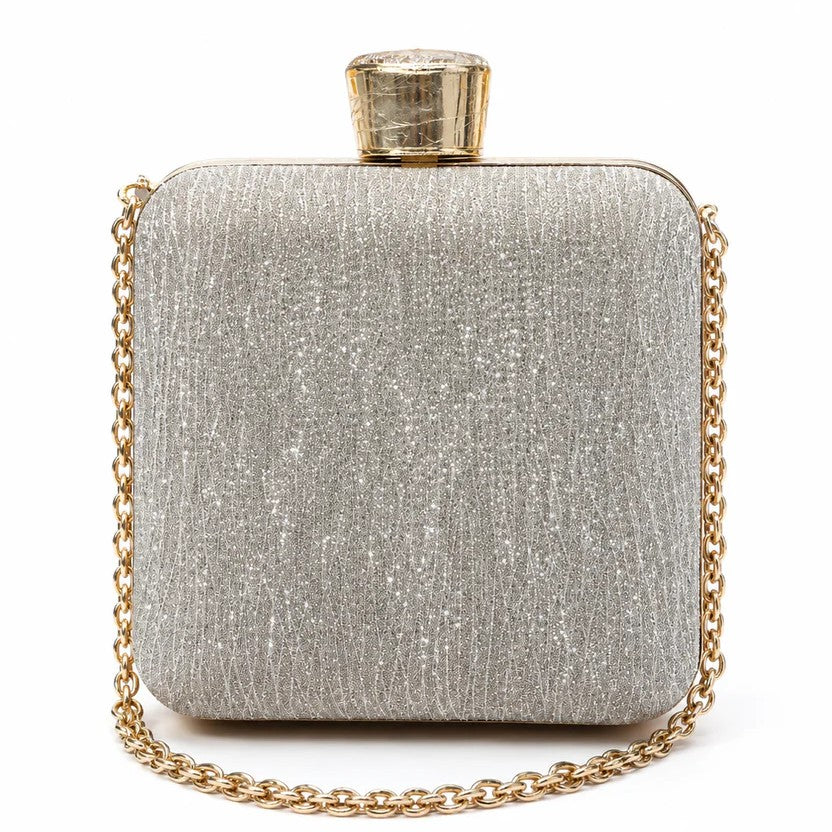 Rhinestone Clasp Chain Evening Clutch
