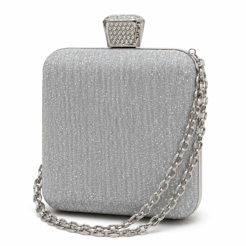 Rhinestone Clasp Chain Evening Clutch