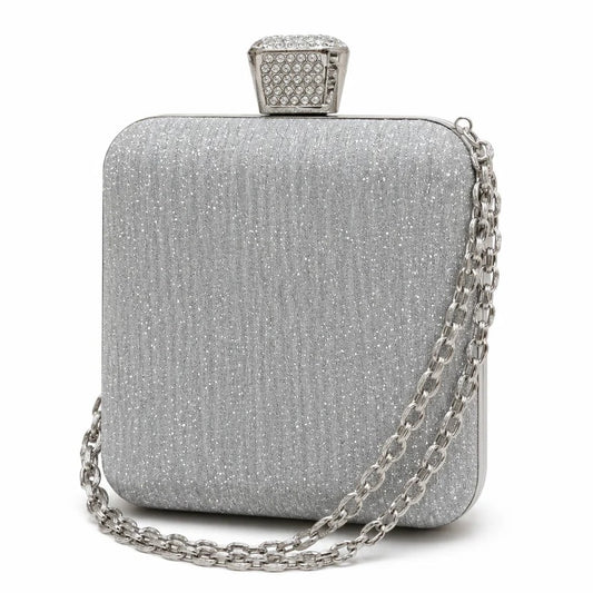 Rhinestone Clasp Chain Evening Clutch