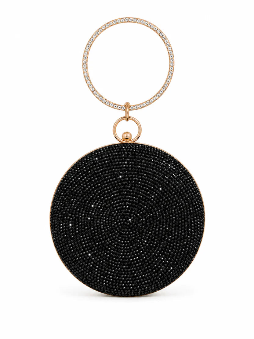Silver Round Crystal Ring Clutch