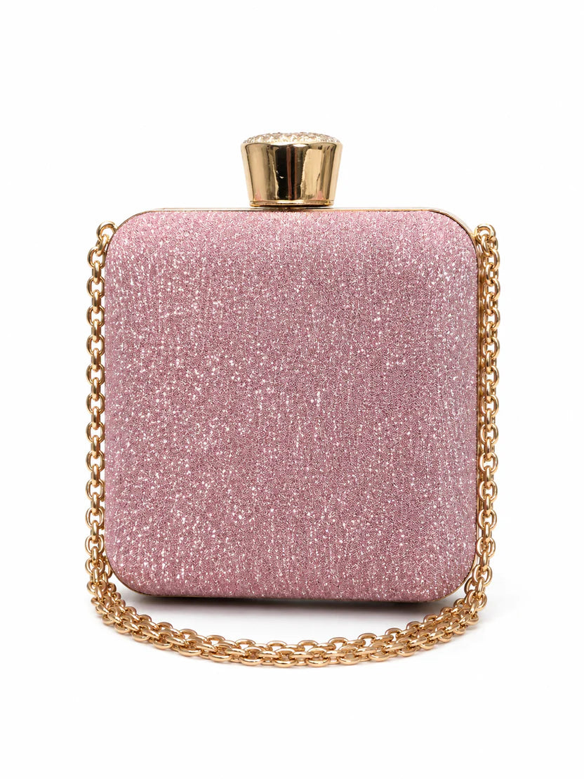 Silver Rhinestone Clasp Chain Evening Clutch