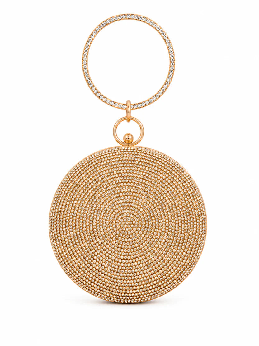 Silver Round Crystal Ring Clutch
